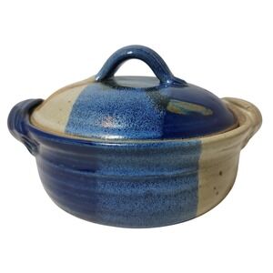 Studio Art Covered Bowl Signed Vintage Stoneware 7.5 In‎ Handmade Double Handles